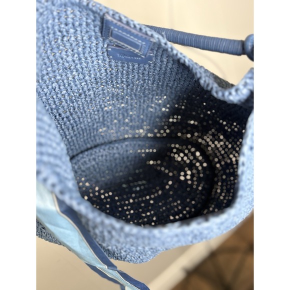 Madewell The Camren Blue Straw Bag Purse Leather Trim Distant Ocean Charm Scarf - Picture 7 of 9